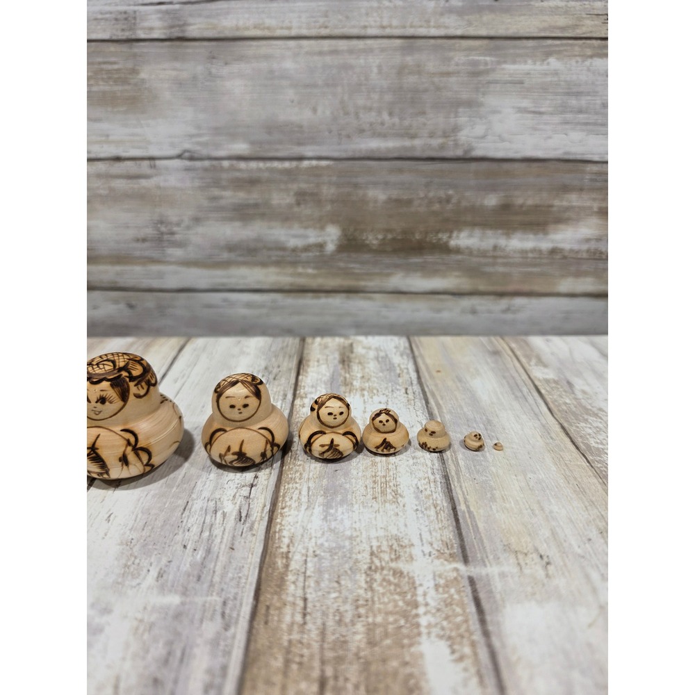Russian Nesting Dolls Matryoshka Set of 10 Wood Burned Pyrography Folk Art Decor - Picture 4 of 16